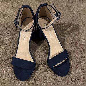 Chinese Laundry Faux Suede Dark Blue Ankle Strap Open Toe Heels - Size 7.5